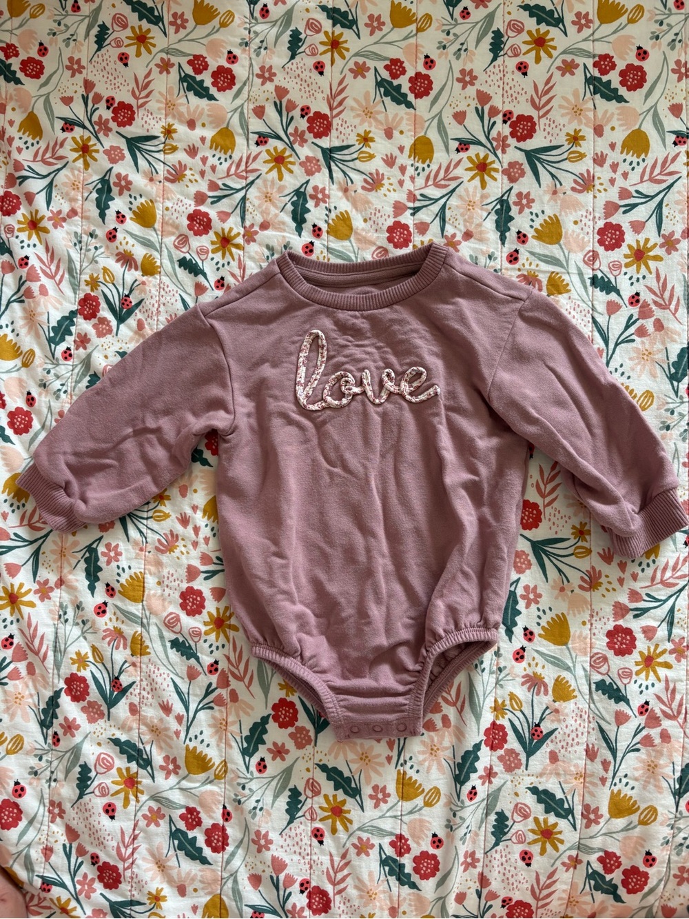 cloud island Mauve Long-Sleeve One-Piece Bodysuit with "love" Applique
